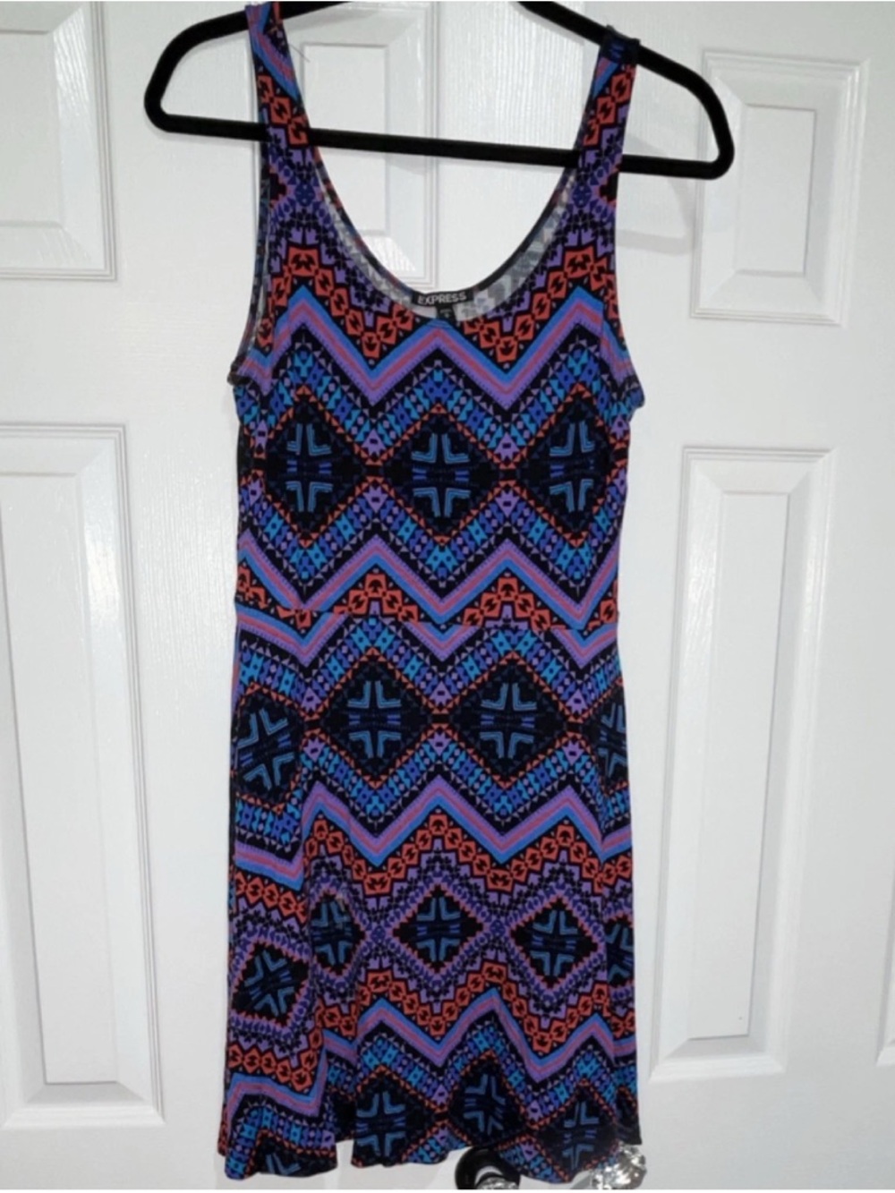 Express Sleeveless Midi Dress in Purple, Blue & Black. Size M